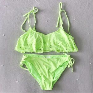 Ruffle Top Perforated 2-Piece Swimsuit